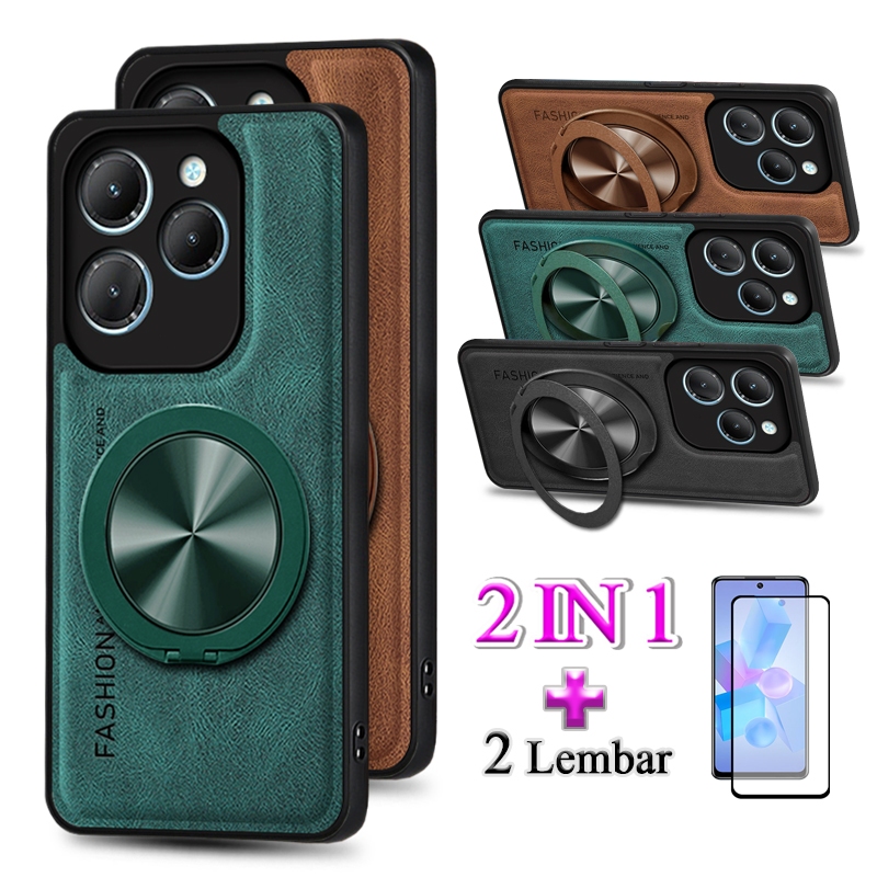 Casing For Infinix Hot 40 Hot 40 Pro Case Stand Holder Kulit Mewah Dengan Pelindung Layar Keramik Fi