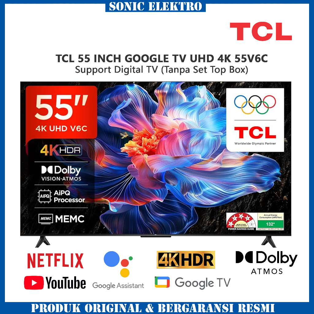 TCL 55 inch GOOGLE TV TCL 55V6C / 55P6K  UHD 4K - Youtube/Netflix - HDR10+ - Dolby Atmos Dolby Audio