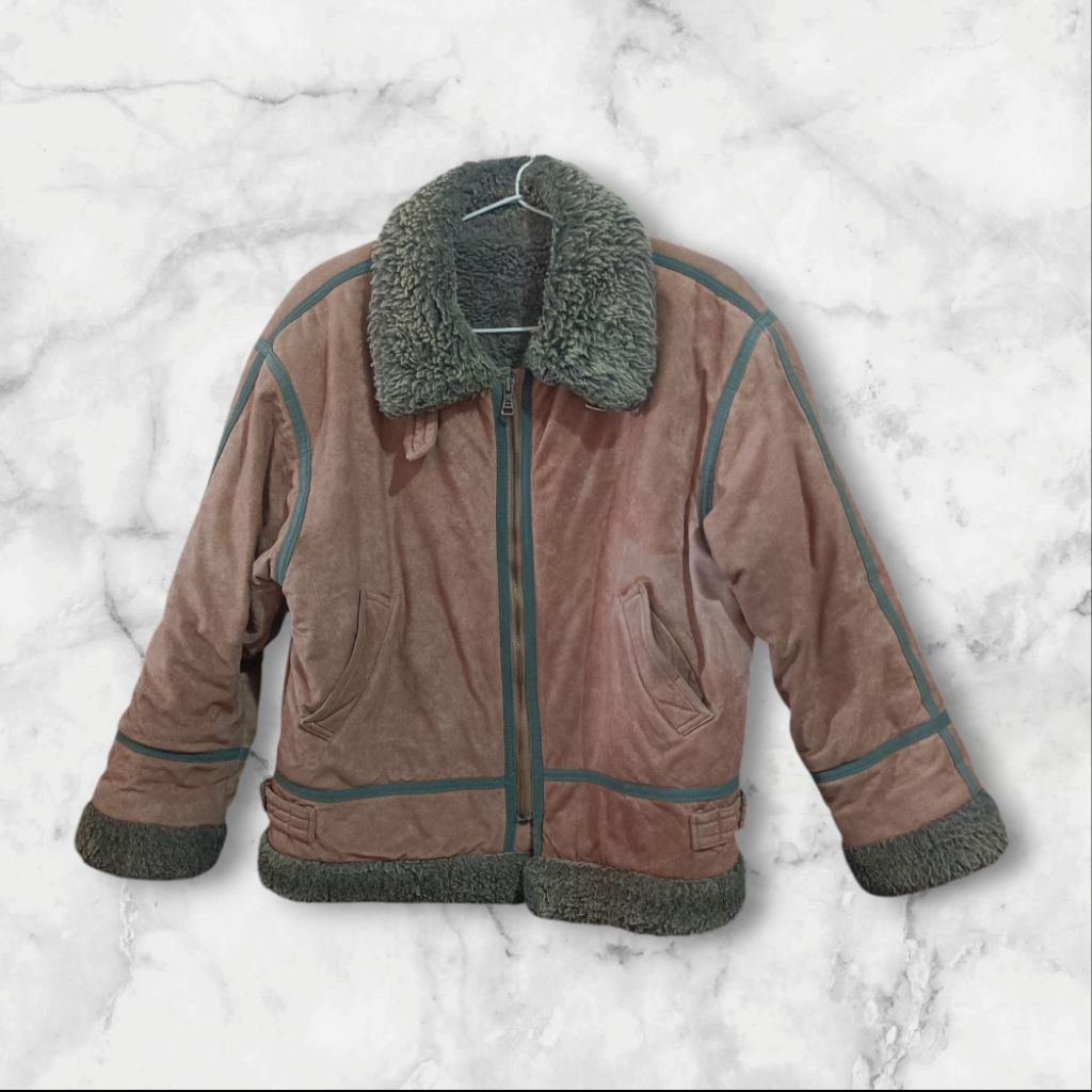 Preloved Jaket Motor Suede Sherpa Tebal