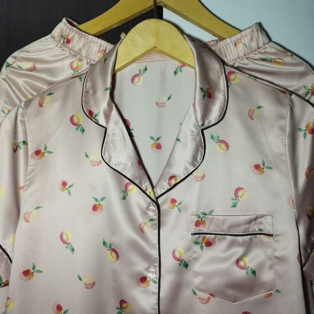 SET PIYAMA SATIN SILK GU PEACH PREMIUM