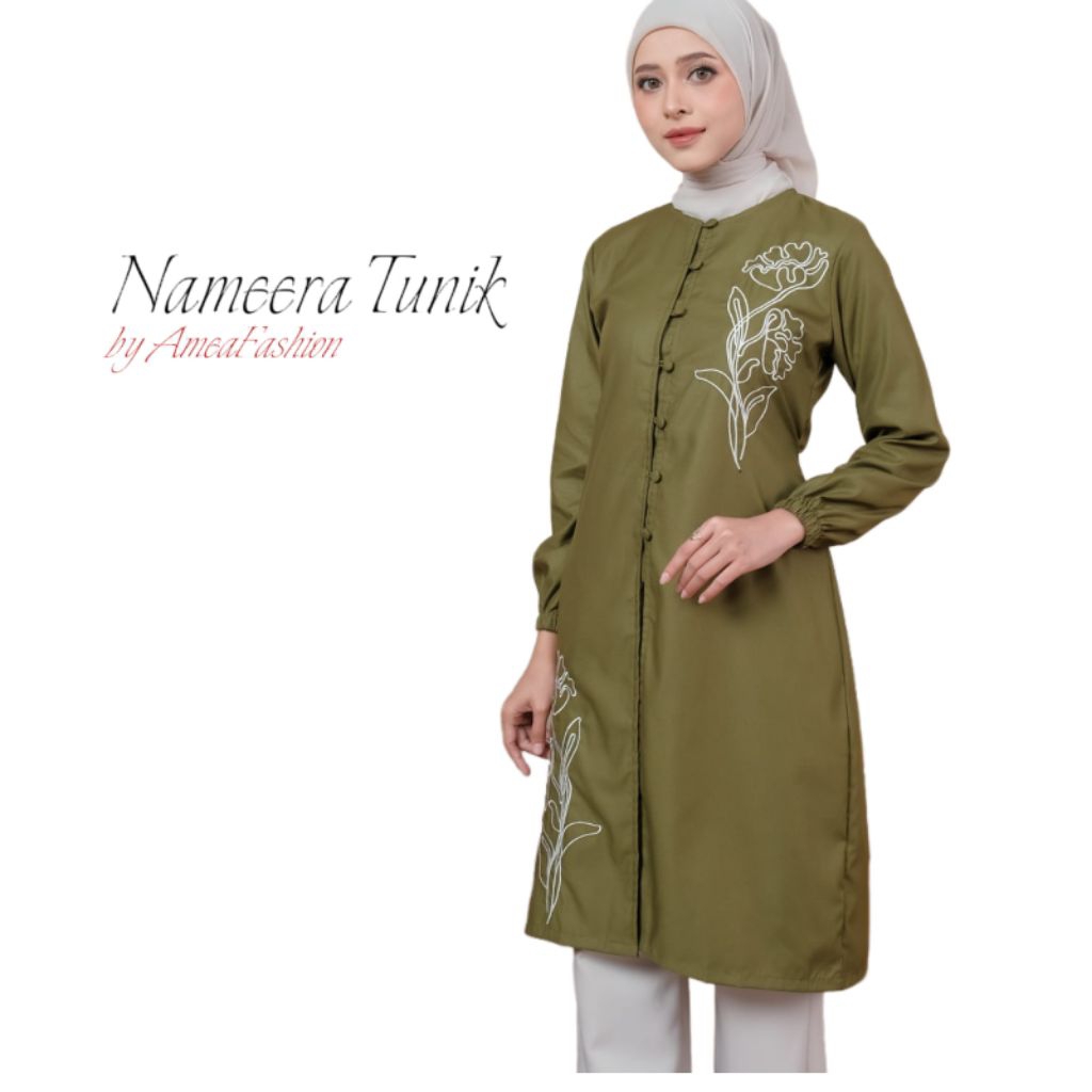 Nameera Tunik Embroidery Tunik Bordir Simple dan Elegan Bahan Katun Toyobo