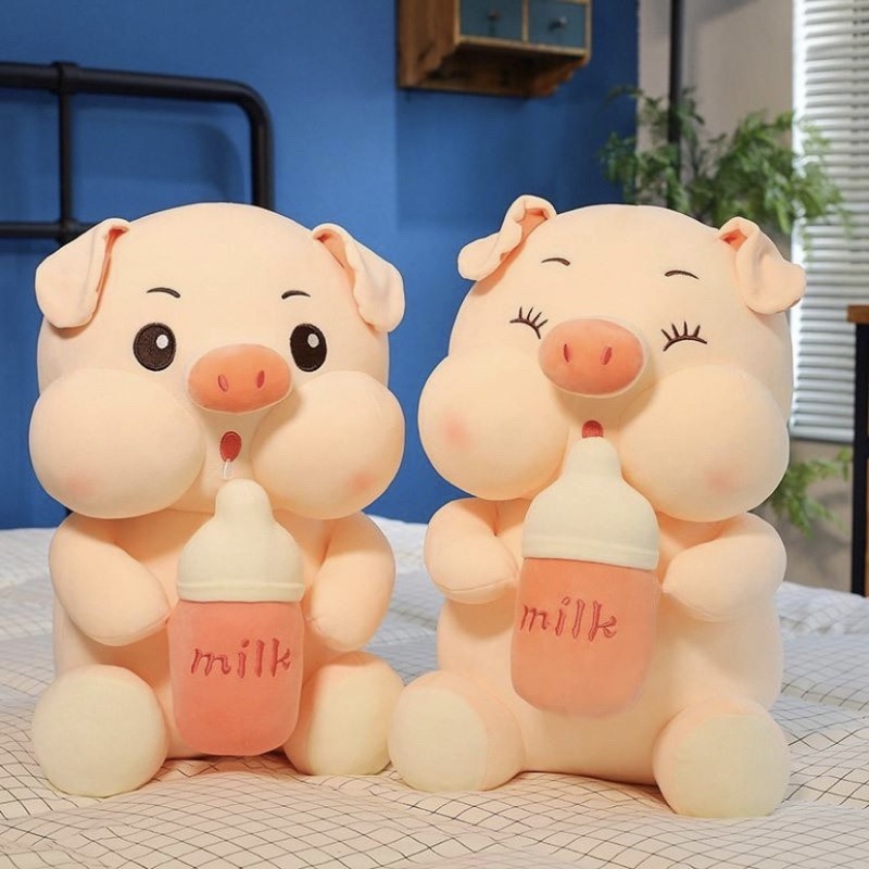 Boneka Pig Bottle Milk Terbaru Viral Boneka Babi Pegang Botol Susu XL