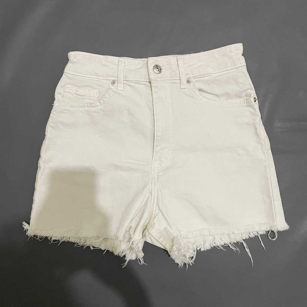 DEWASA B115 (HNM ORI, PRELOVED) Celana Pendek Unfinished Highwaist Jeans Denim Putih Polos Perempuan