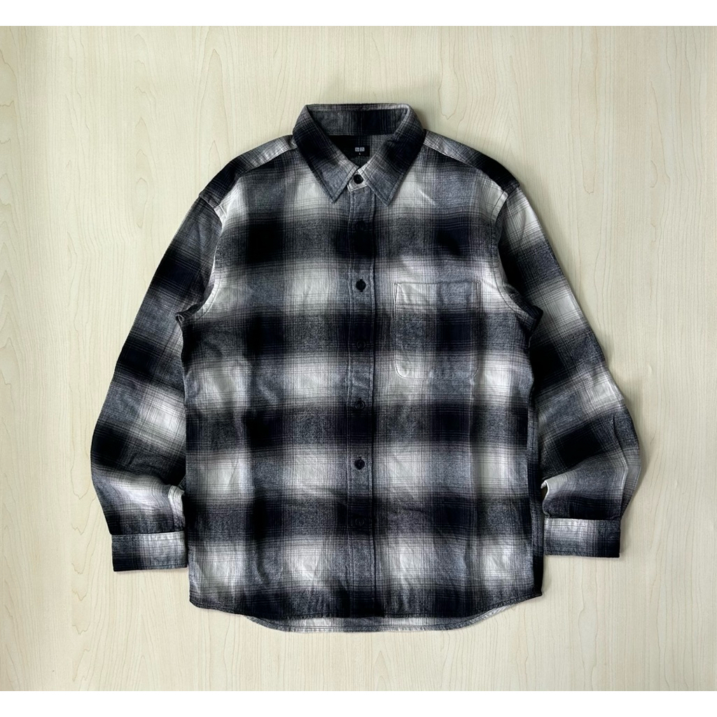flanel veterano cream black uniqlo