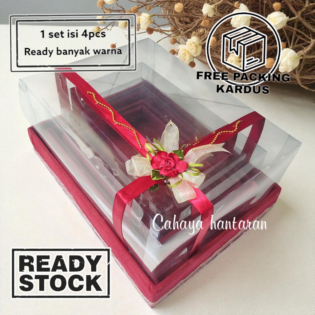 kotak seserahan pernikahan hiasan pita dan bunga kotak mika hantaran seserahan