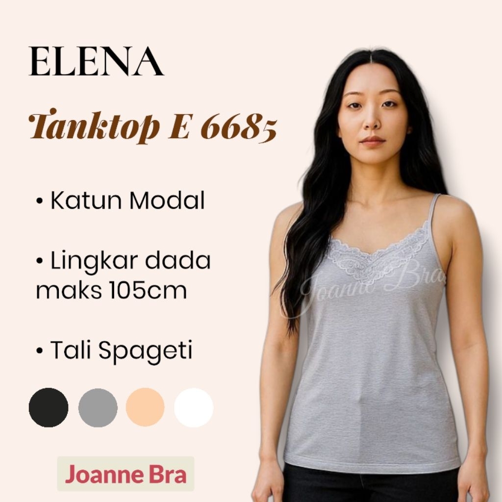 Elena Tanktop Camisole Wanita Tali Spageti Katun Lembut E 6685 Nyaman