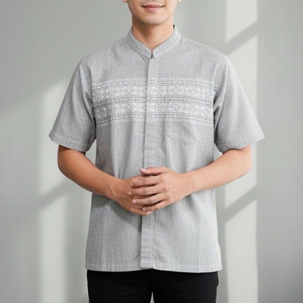 Kemko Kemeja Koko Pria N54 Katun Print Premium Tangan Pendek