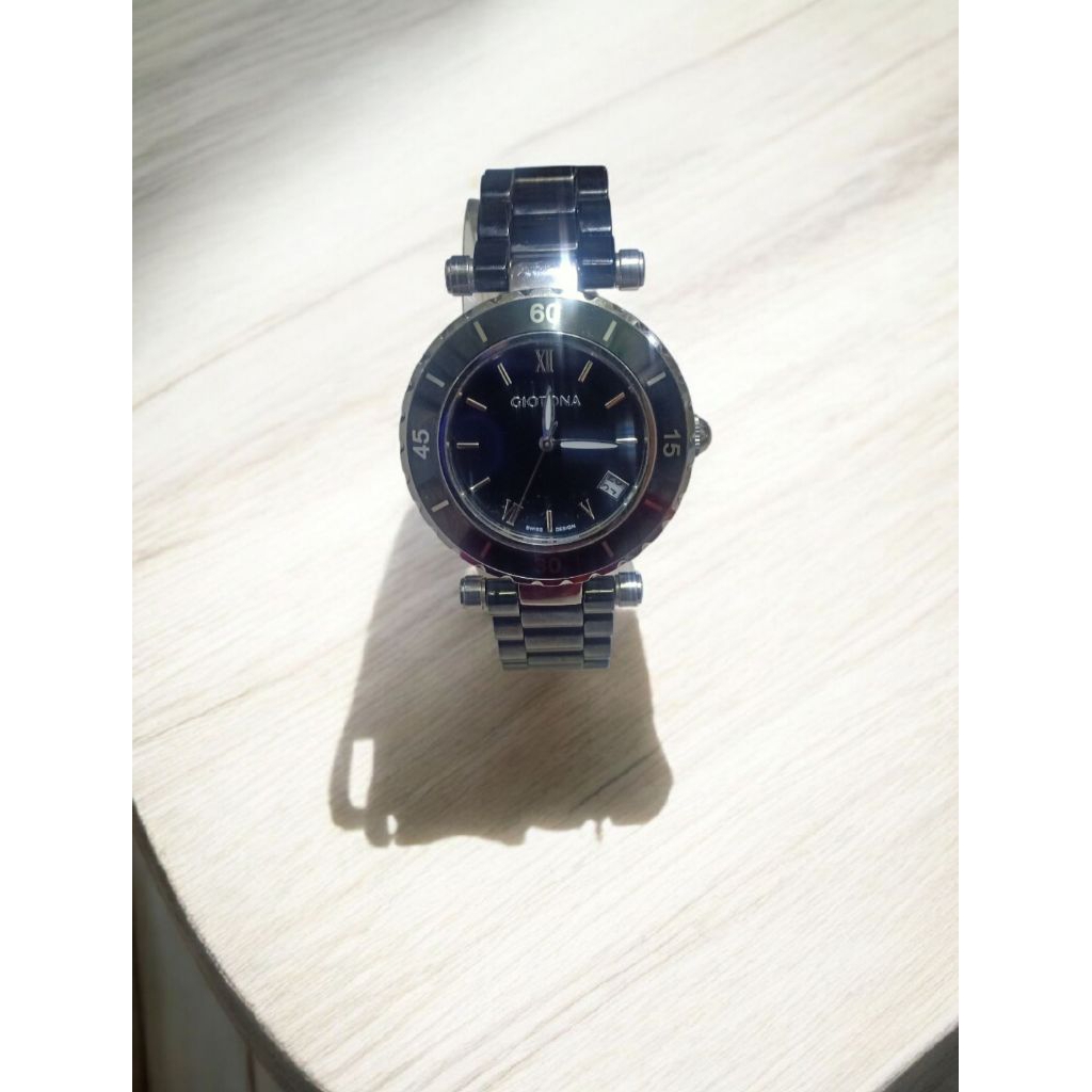 JAM TANGAN WANITA GIOTONA ORIGINAL TGL CERAMIC WARNA HITAM ALL STAINLESS STEEL WATER RESISTANT 3 ATM
