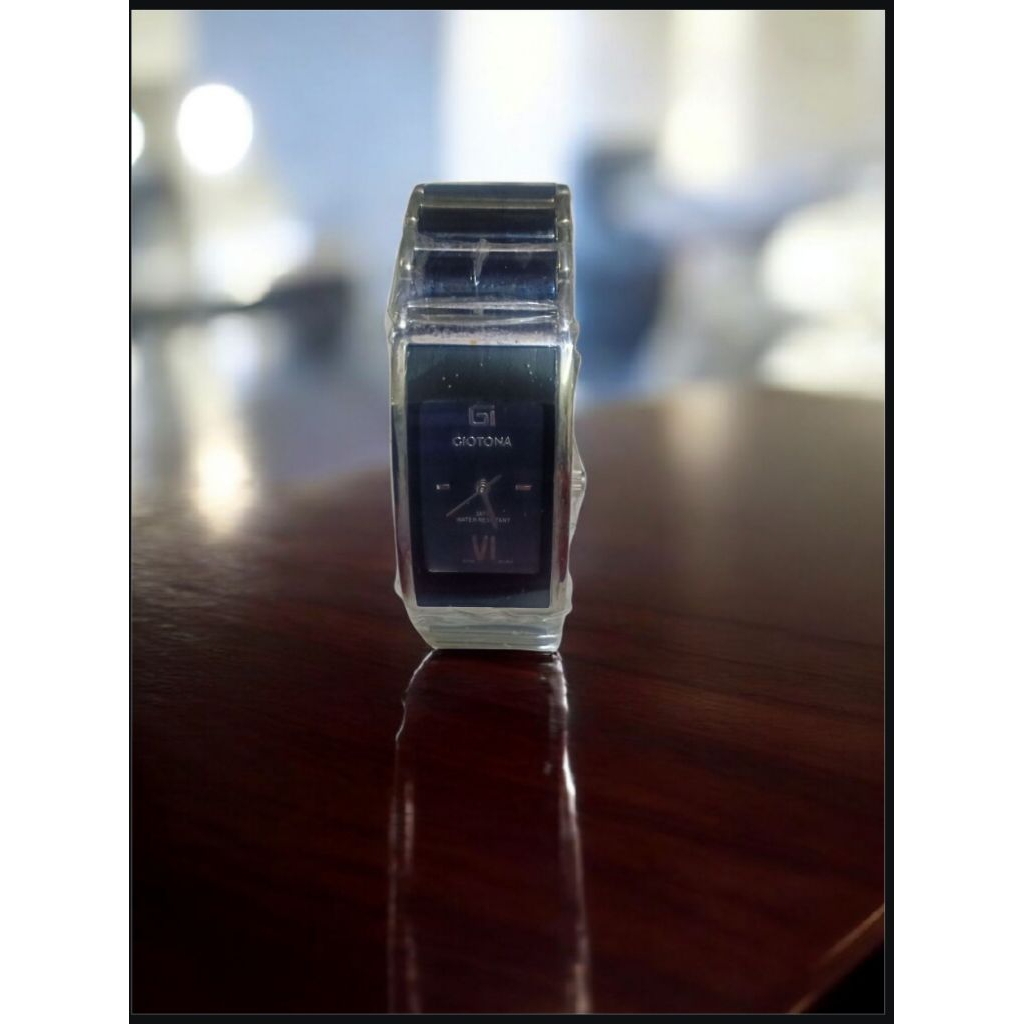 JAM TANGAN WANITA GIOTONA GT ORIGINAL CERAMIC HITAM  COMBINASI STAINLESS BENTUK KOTAK KACA  CEMBUNG 