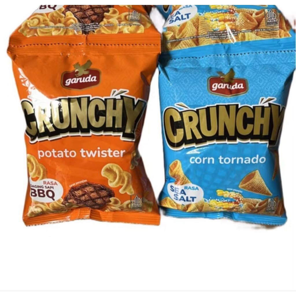 

Garuda crunchy potato twister bbq 14 gram x 10 (1 dus isi 6 renceng) / Garuda crunchy corn tornado sea salt 17 gram x 10 (1 dus isi 6 renceng)