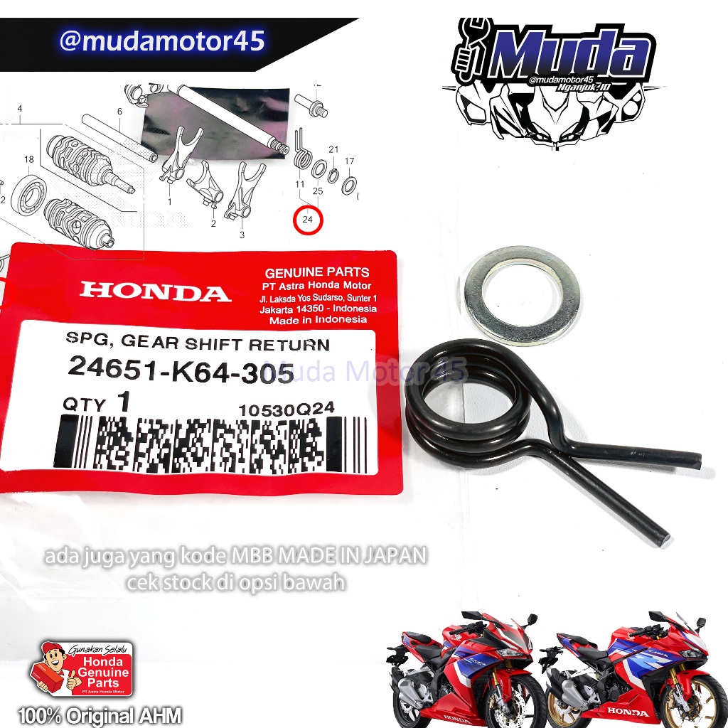 PER PERSNELING CBR250RR 24651-MBB-000-K64-305 24651MBB000 24651K64305 SPRING SHIFT RETURN PIR STOPPE
