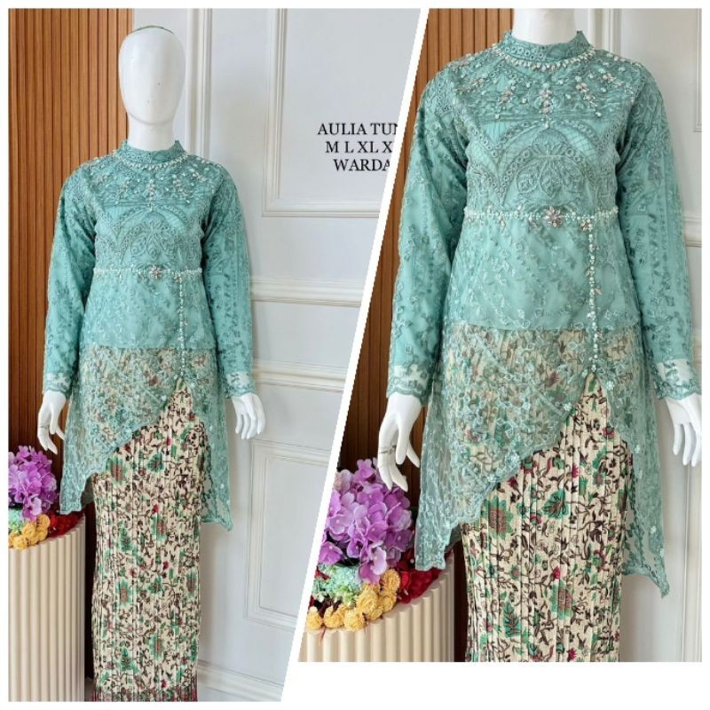 Cod New realpict setelan kebaya blus Aulia by jn//kebaya brokat kondangan//kebaya pesta burgendy//ke
