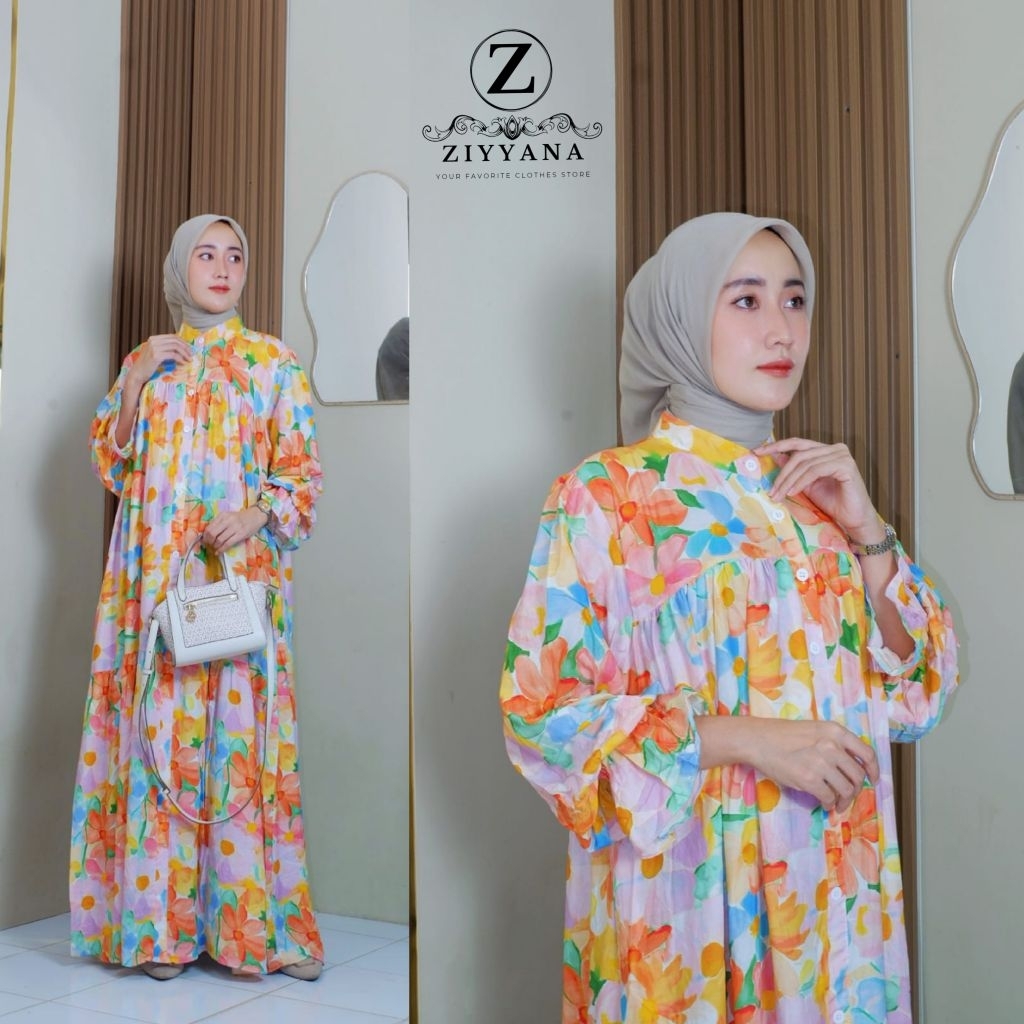 gamis rayon tangan balon - dahlia dress jumbo - rayon viscose premium | maxi gamis lebaran busui rum