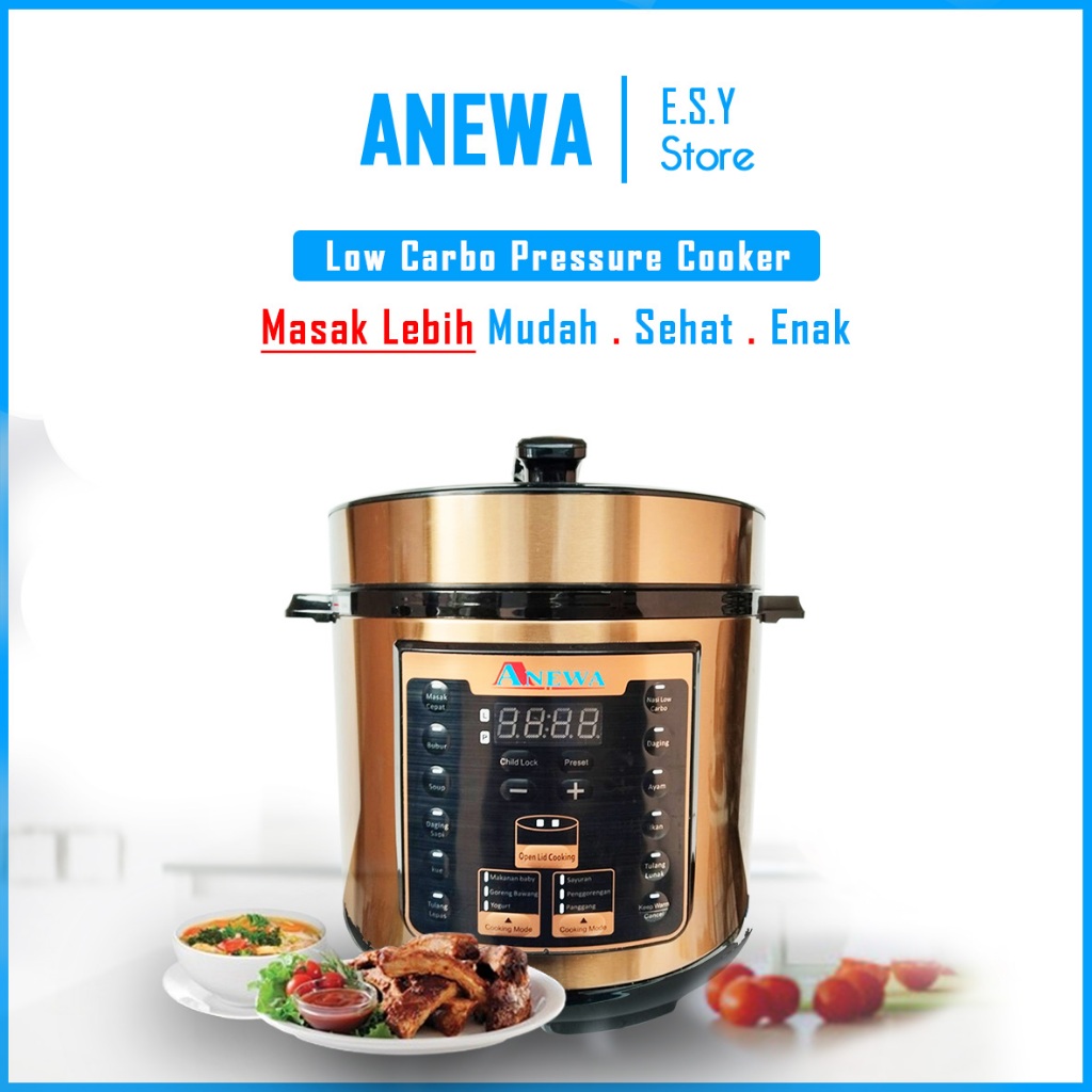 ANEWA Low Carbo Pressure Cooker 18 Fungsi, Presto Listrik Multifungsi Hemat Waktu & Sehat