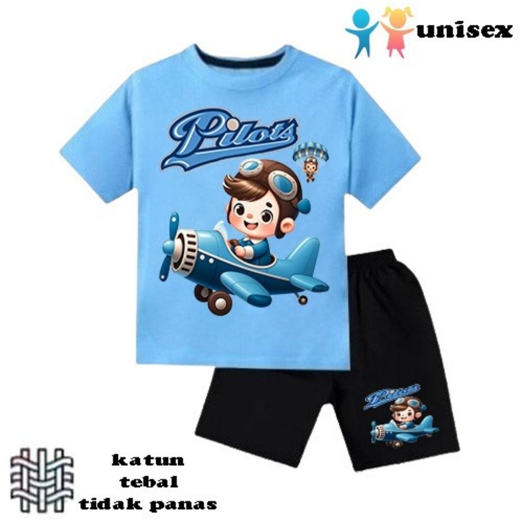 setelan baju anak laki-laki perempuan baju kaos anak laki-laki perempuan motif pesawat pilot profesi