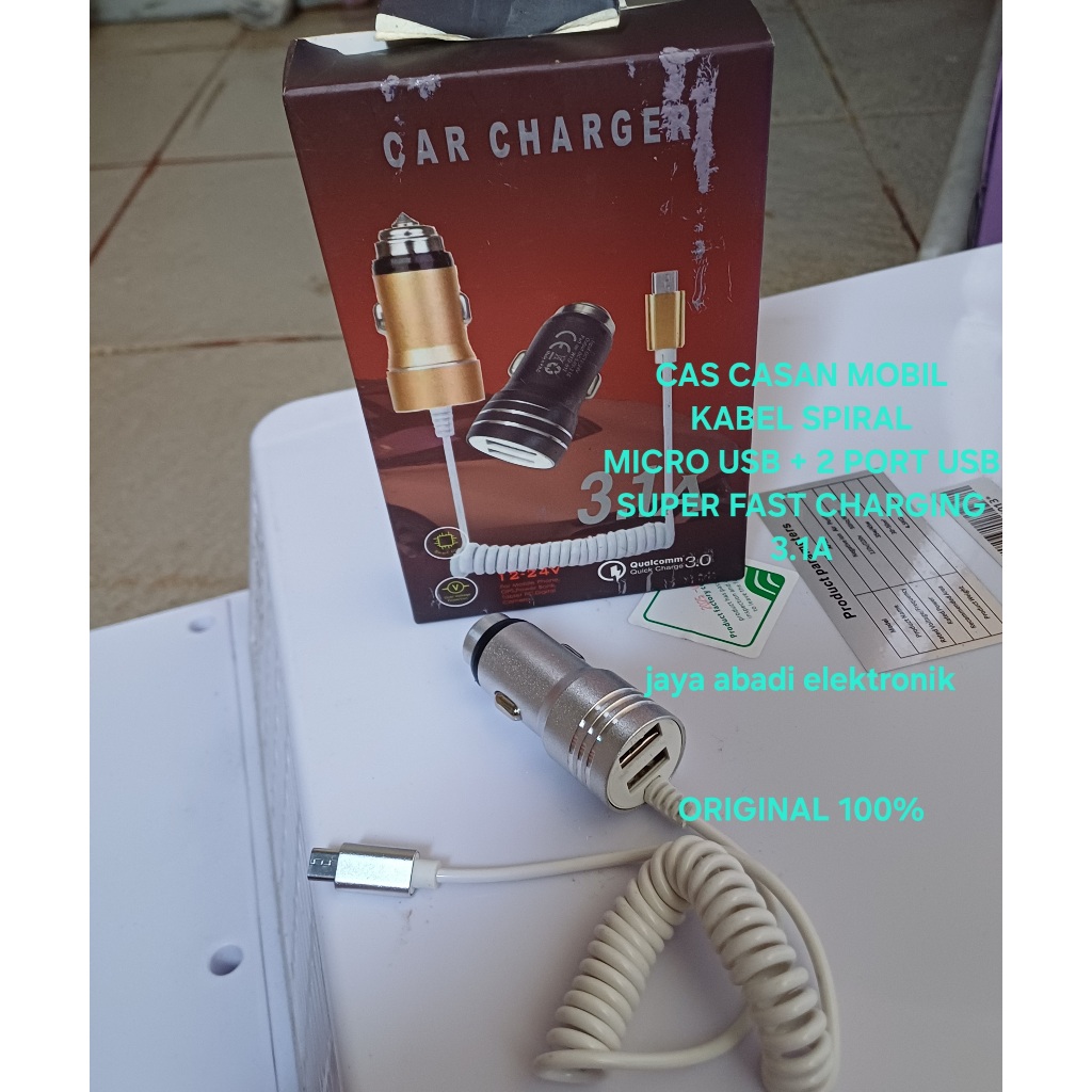 ADAPTOR SAVER ORI 100% 3A 3 A CAR H10 CHARGER SPIRAL SPRING TRAVEL ADAPTER CAS CASAN MOBIL 2 USB CHA