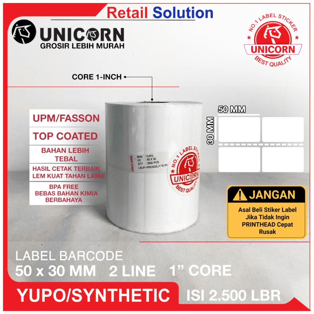 

Stiker Label Barcode YUPO - UK 50x30 mm / 50 x 30 mm / 50x30mm / 5X3 CM