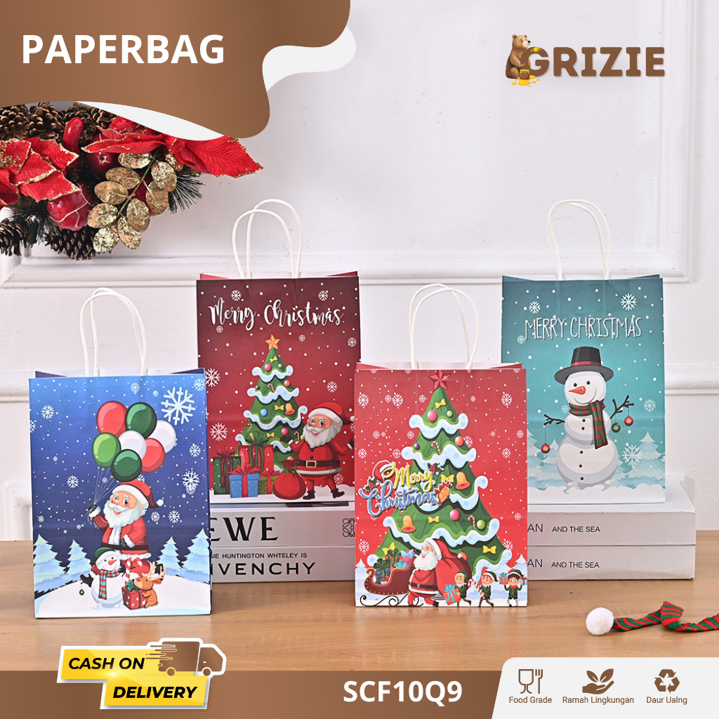 Paper Bag Natal / Tas Kertas Kraft Christmas Hampers Hadiah Natal / Kantong Kertas Merry Christmas /