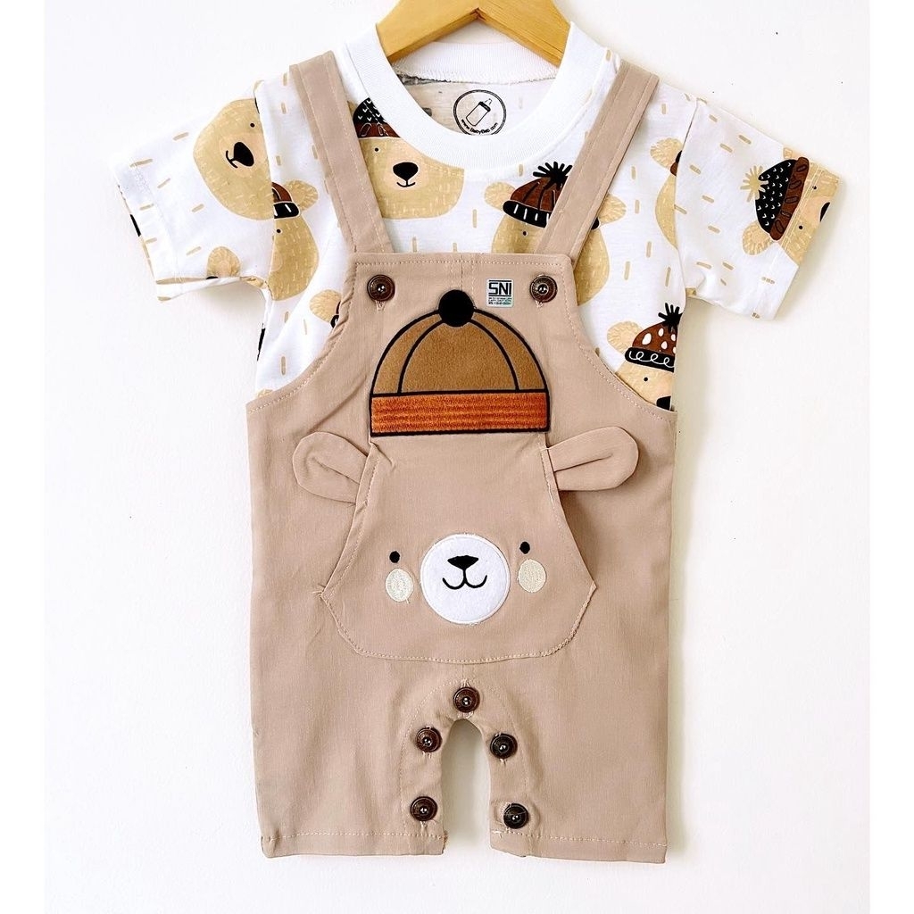 baju fashion setelan kaos overall celana chinos premium bear anak bayi laki laki