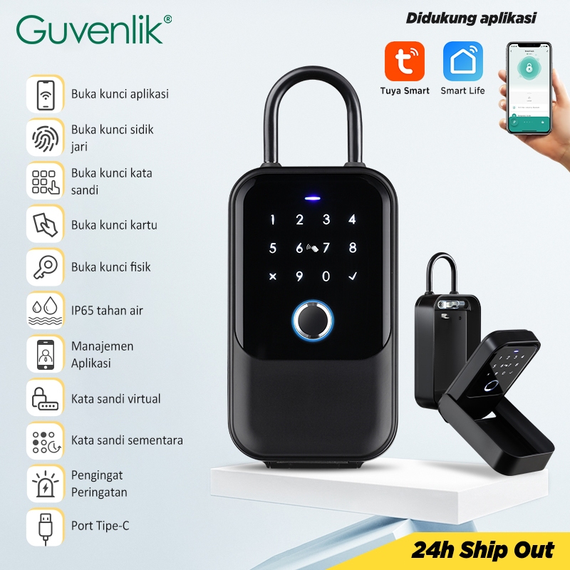 Tuya Bluetooth Smart Key Safe Box Kotak Kunci Dinding Digit Alloy Electronic Safe Deposit Box Portab