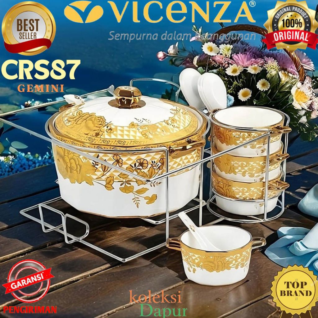 Prasmanan Vicenza CRS87 Gemini, wadah sup Brie, elegan dengan aksen diamond texture dilengkapi main 
