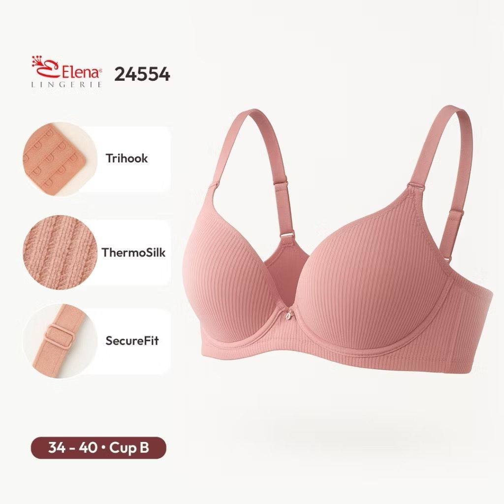 Elena Bra BH Cup B Medium Busa Tipis E 24554 - 34B - 40B - Bra Cup Sedang Kait 3 Kawat Busa Polos Fu