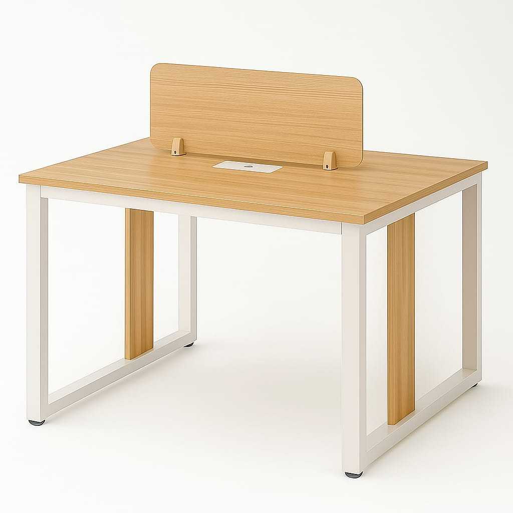 Meja Kerja Kantor 2 Orang Minimalis dengan Sekat Partisi Kubikal Kaki Besi Rangka Hitam Putih 120x12