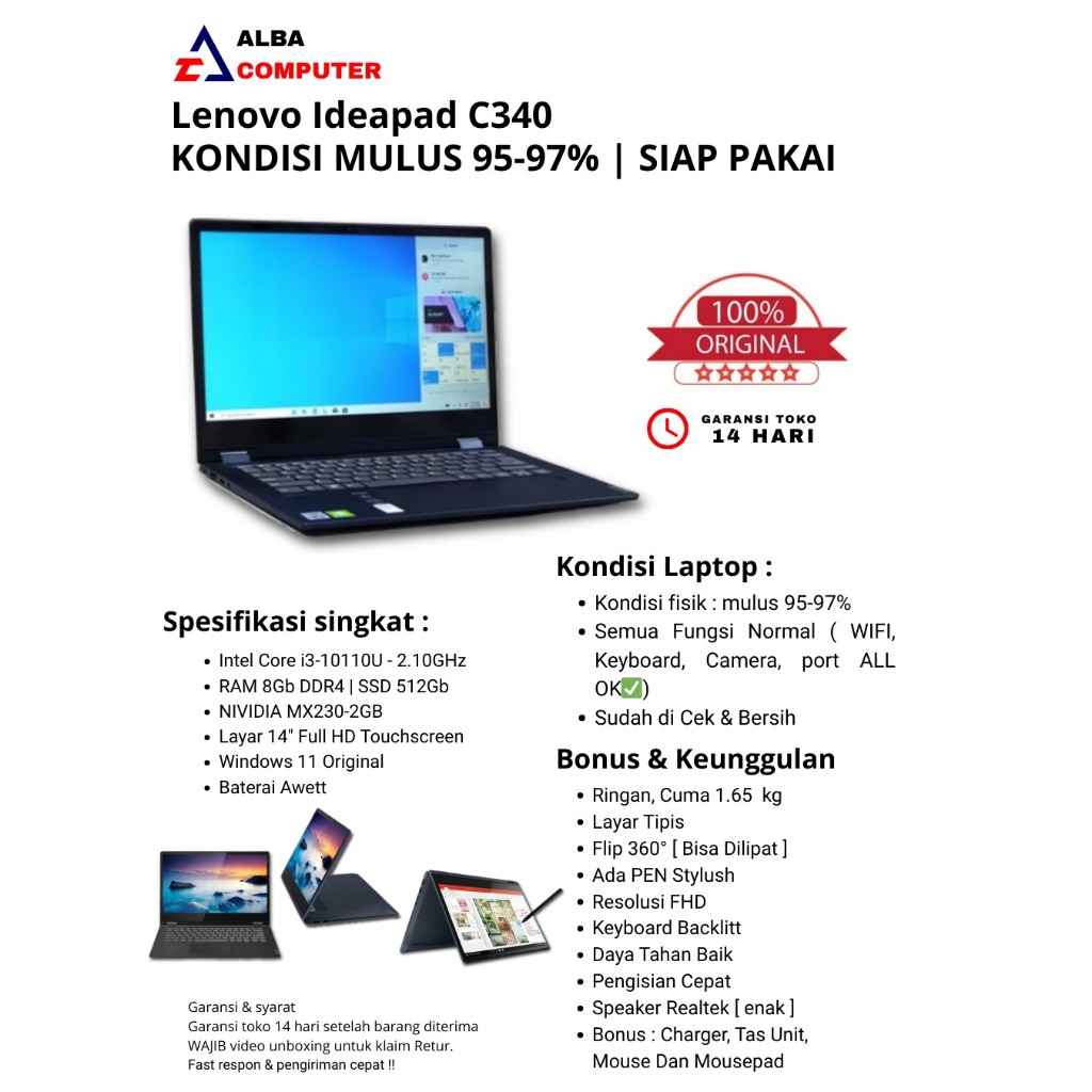 LENOVO IDEAPAD C340 2-in-1 | i3-10110U | 8GB | 512GB | NVIDIA MX230-2GB