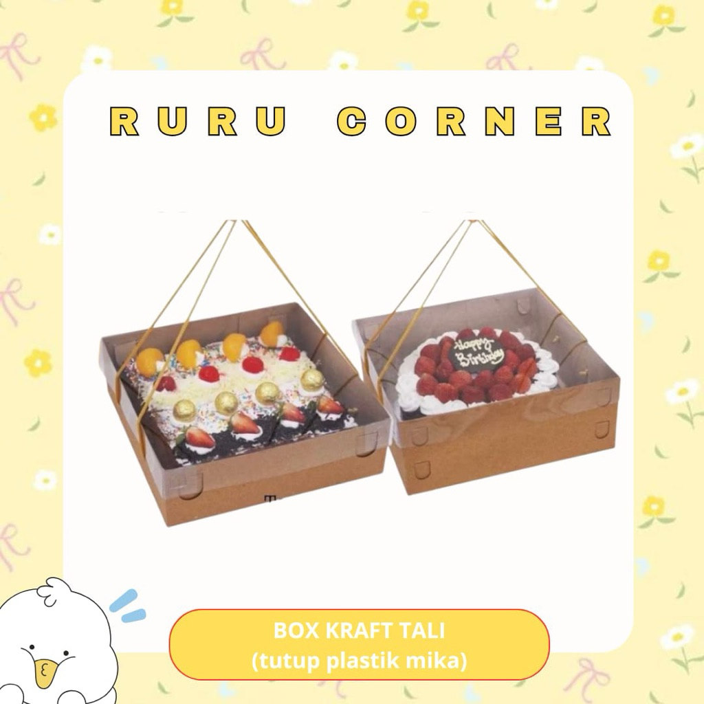 Box Kue Kraft Tali tutup Mika/ Kotak Kue Tutup mika Tali