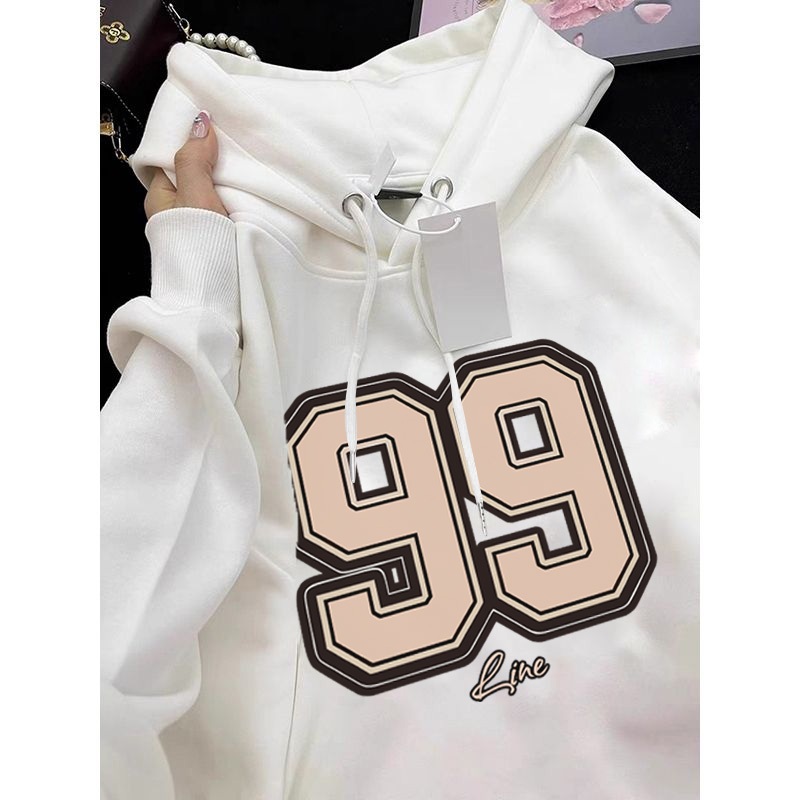 XZHAINV Hoodie Lengan Panjang dengan Hood Wanita Korea dengan Cetak Angka 99|Sweater Korea Lengan Pa
