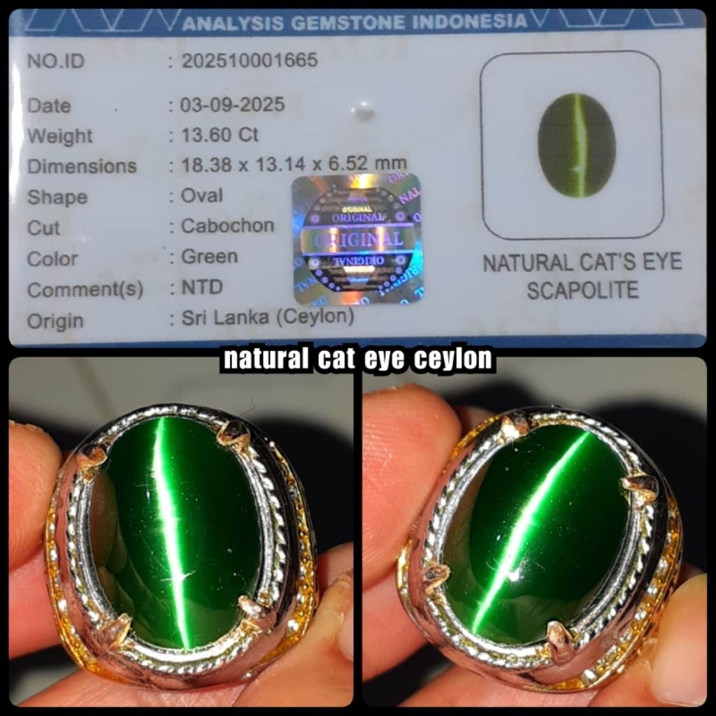 BATU CAT EYE CEYLON SUPER CEYLON  + MEMO LAB ID CARD