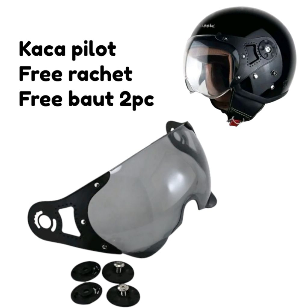 Promo Kaca Pilot Bening Helm Honda Scoopy + kupingan+Baut Helm Bogo Pilot / Cakil HBC / Momo / Hijab
