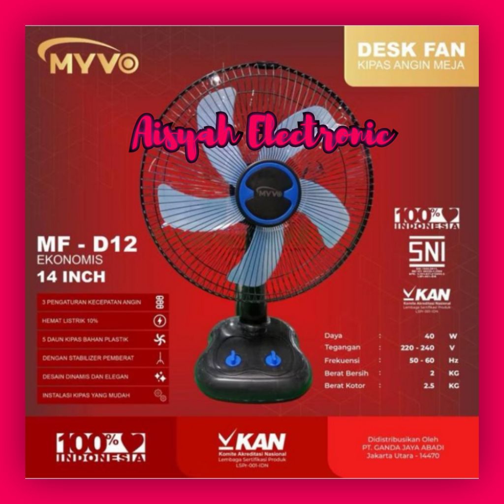 PROMO KIPAS ANGIN MEJA DESK FAN MYVO MF-D12 GARANSI 1 TAHUN