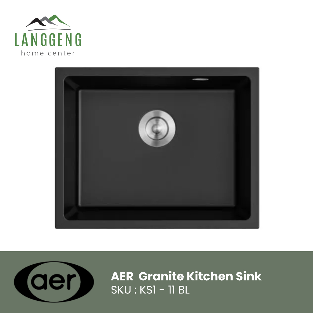 AER Granite Kitchen Sink KS1-11BL – Black Single Bowl, Undermount/Top Mounted