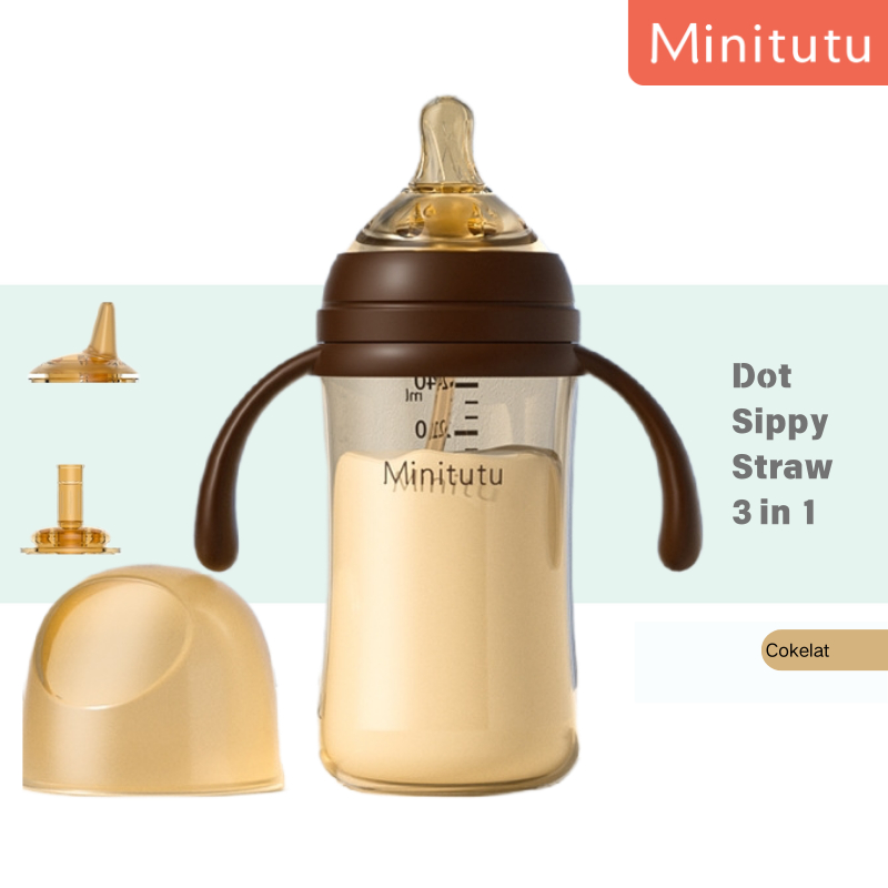 Minitutu Botol Minum PP Training Cup Botol Susu Nano Perak 3in1 Botol Anti Tumpah BPA Free BB15