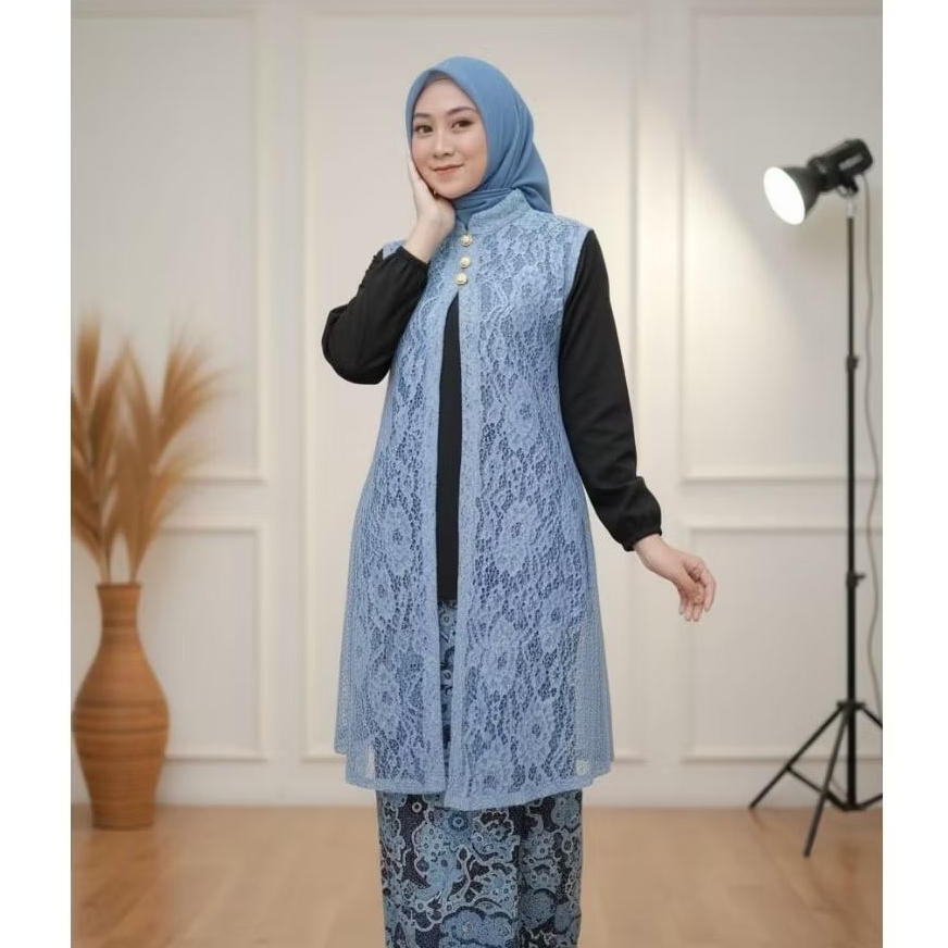 Cardigan brukat tanpa lengan/outer brokat wanita kekinian