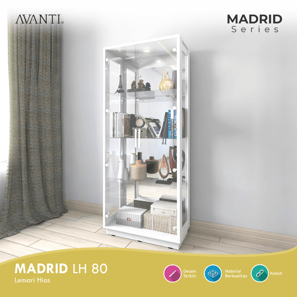 Lemari Hias Minimalis Kaca Showcase Madrid LH 80 - AVANTI Furniture
