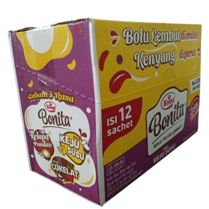 

Roma Bonita (Bolu Telur Lembut) Kelapa Pandan isi 12 Sachet 360g
