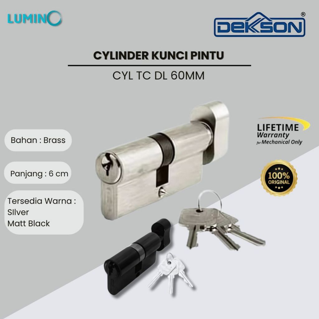 Dekkson - CYL TC DL60MM | Cylinder Kunci 6cm Knob + 3 Anak Kunci Kuningan Silinder Pintu Kamar