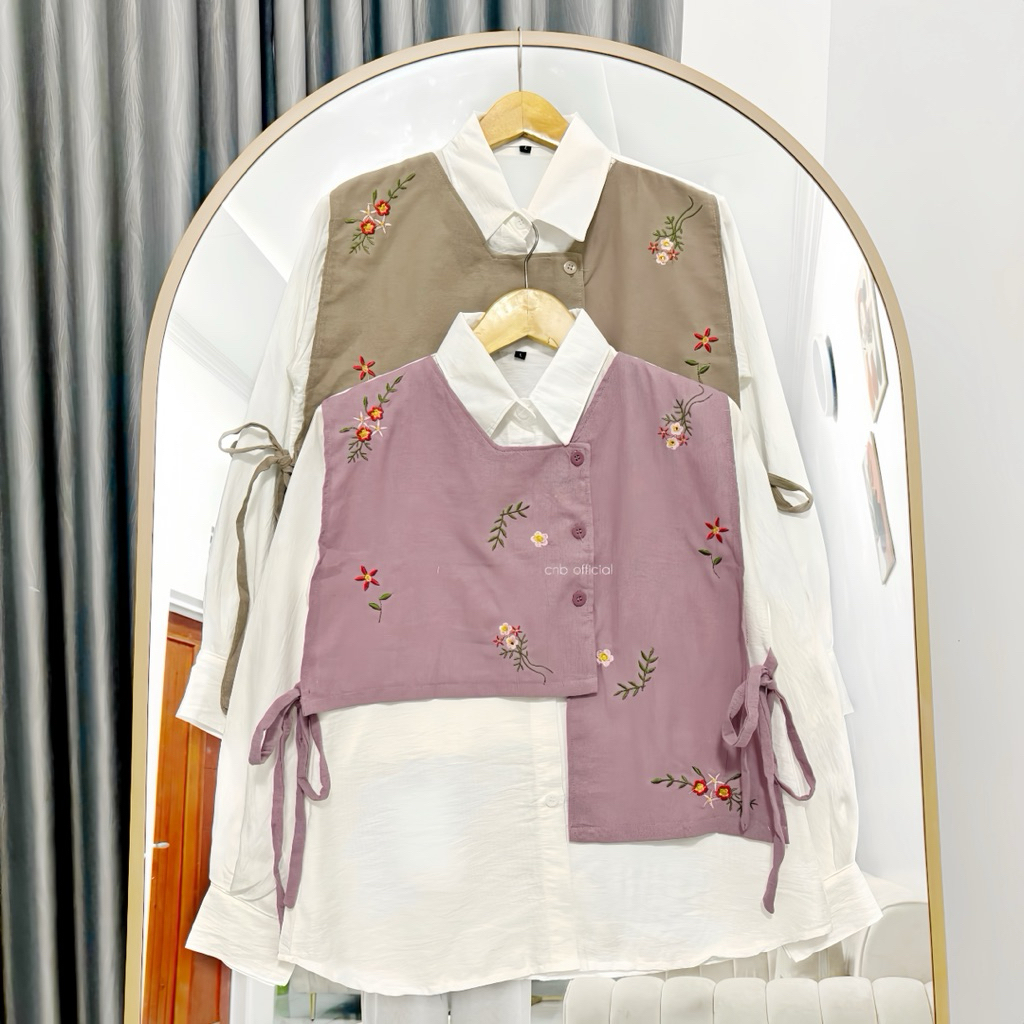 Aurora Blouse Bordir Daisy - Size L XL 2XL 3XL 5L - Blouse Jumbo - Blouse Atasan Wanita