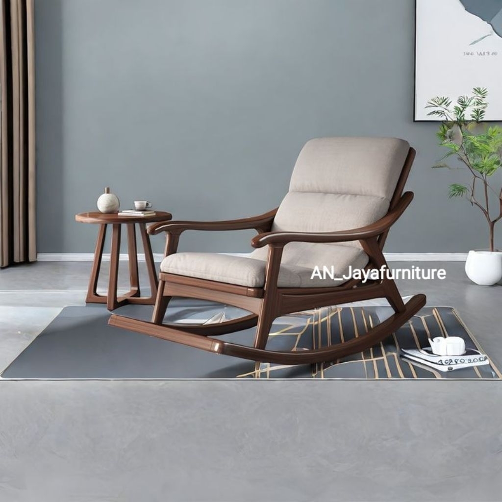 kursi santai goyang set meja kayu jati model terbaru