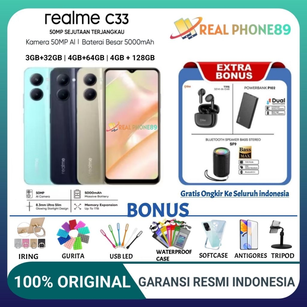 REALME C33 RAM 3/32 GB | C33 RAM 4/64 GB | 4/128 GB GARANSI RESMI REALME INDONESIA