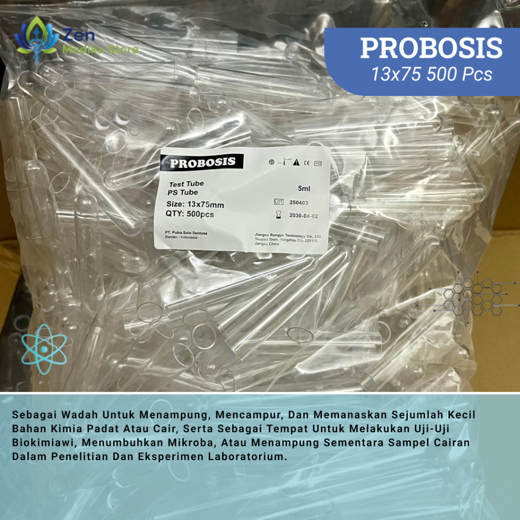 TABUNG REAKSI PLASTIK / TEST TUBE / PS TUBE 5 ml ISI 500 pcs 13 x 75 | PROBOSIS