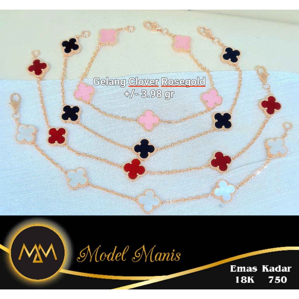 Model Manis Gold - Gelang Clover Italy AUX Rosegold - Emas 18k  750