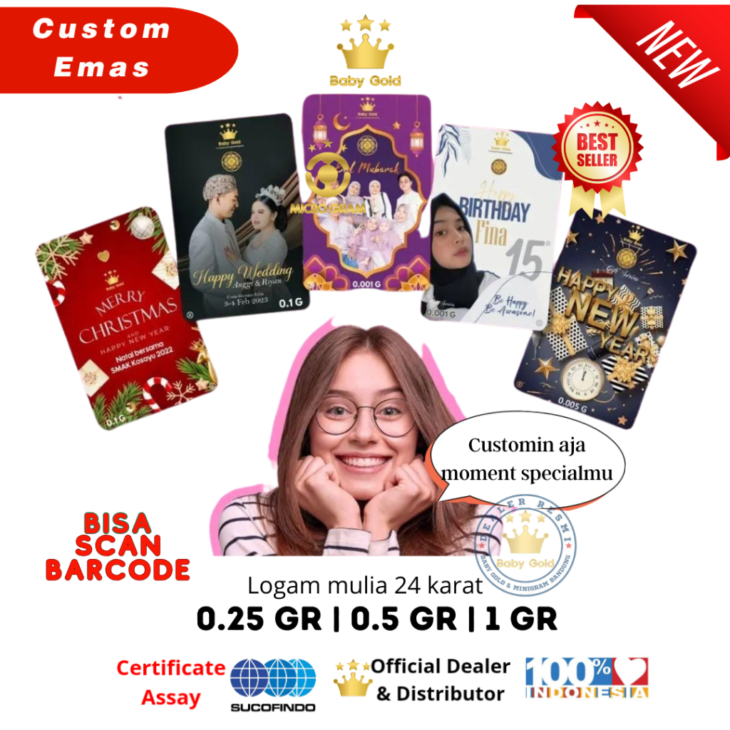 CUSTOM EMAS MINI BABY GOLD 0.25 | 0.5 | 1 GRAM LOGAM MULIA 24K