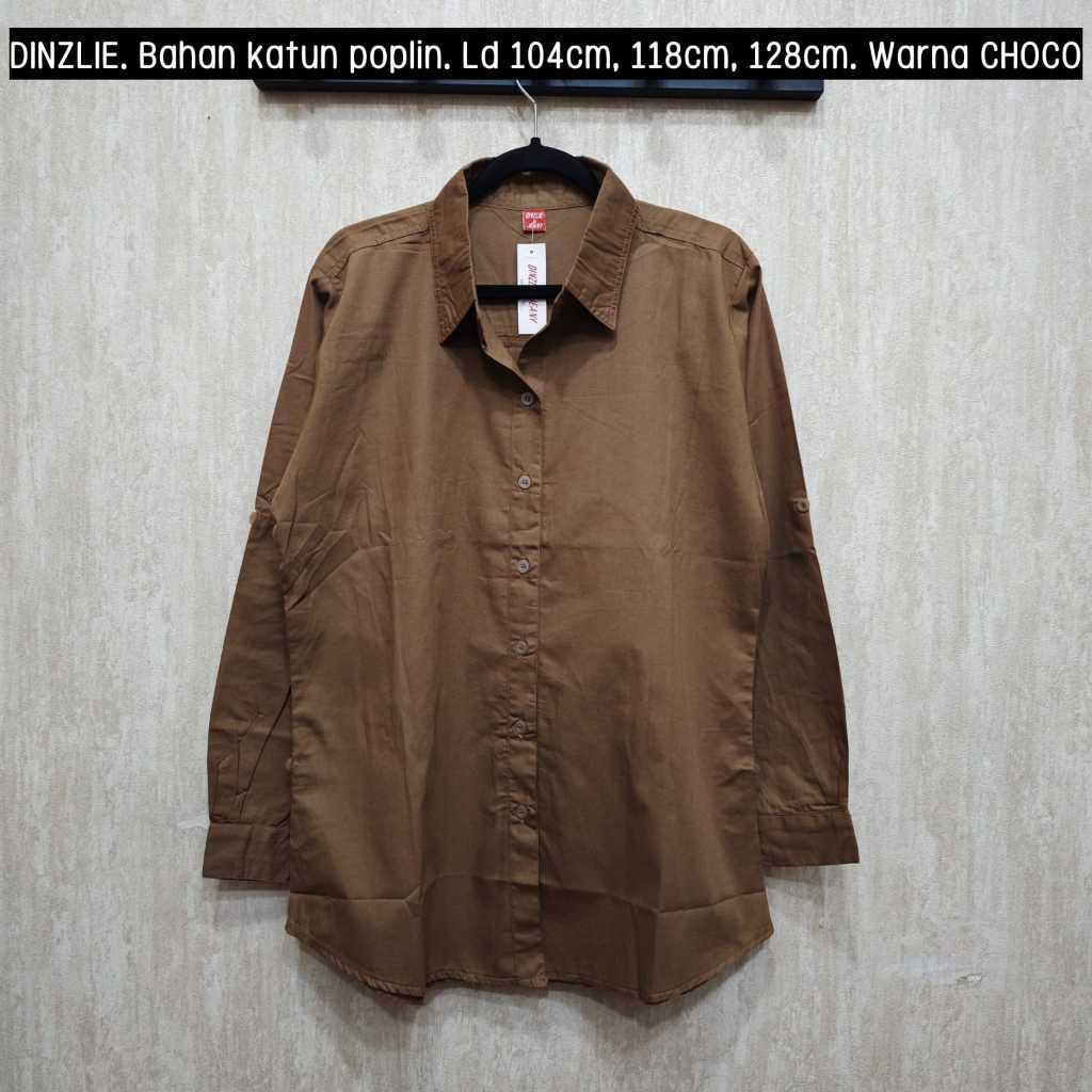 Dinzlie Kemeja Polos Atasan Wanita Bahan Poplin Premium Warna Choco