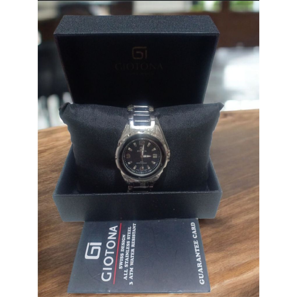 JAM TANGAN WANITA GIOTONA GT - 7168 L ORIGINAL TGL AKTIF RANTAI CERAMIC BLACK STAINLESS STEEL WATER 