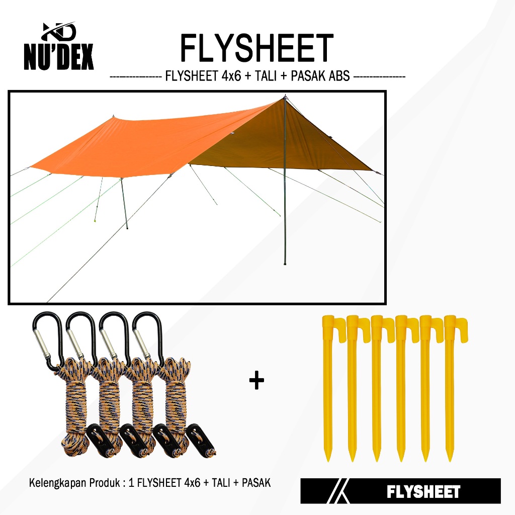 Paketan Flysheet 4x6+Tali+Pasak Flysheet Atap Tenda Waterprrof Camping Outdoor