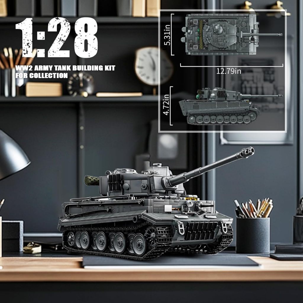 1:28 Tiger Heavy Tank Building Blocks Set for Adults, Compatible with Lego Military Vehicle