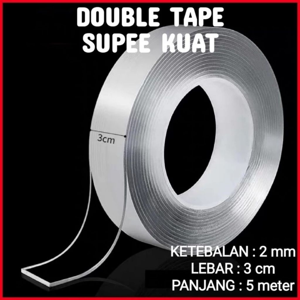 Nano Tape 3meter / Double Tape Gel Isolasi Bening 2 sisi Perekat Dinding Tembok Kuat